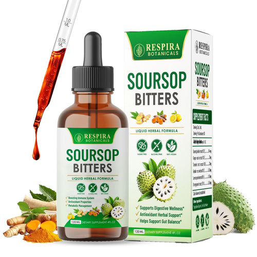 Soursop Bitters Liquid Drops, Gut & Digestive Support, Ginger & Turmeric, Alcohol-Free, 4 fl oz Respira Botanicals
