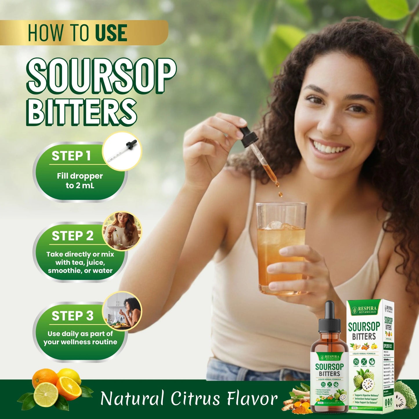 Soursop Bitters Liquid Drops, Gut & Digestive Support, Ginger & Turmeric, Alcohol-Free, 4 fl oz Respira Botanicals