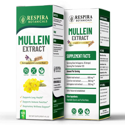 Mullein Leaf Extract - with Astragalus & Licorice Root, Sugar-Free, Vegan, Herbal Liquid Drops (4 Fl Oz) Respira Botanicals