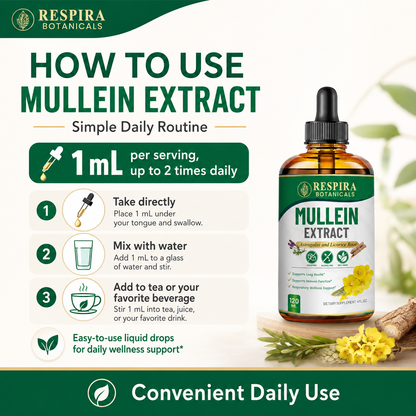 Mullein Leaf Extract - Lung & Respiratory Support | 3-Herb Enhanced Liquid Drops (4 Fl Oz) Respira Botanicals