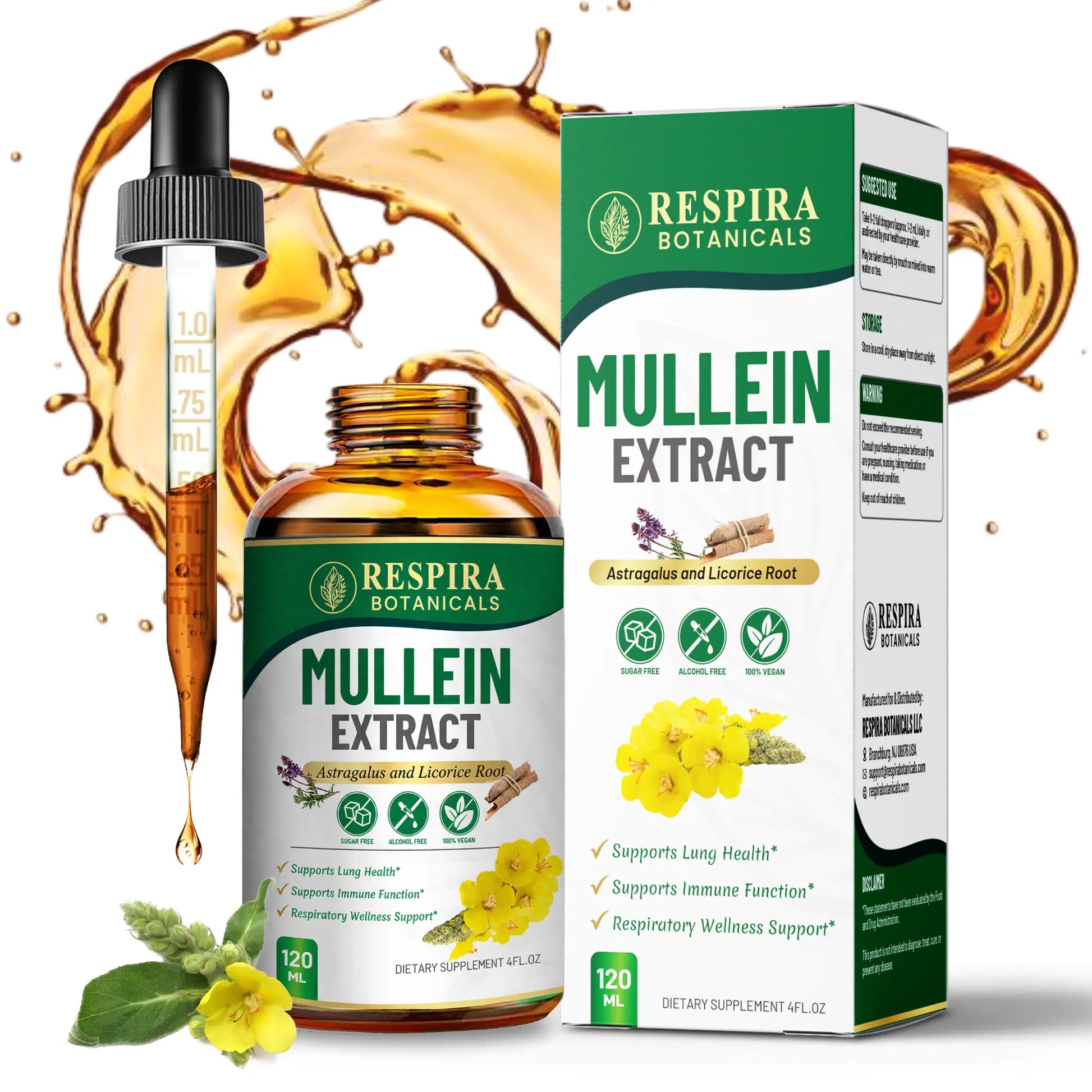 Mullein Leaf Extract - with Astragalus & Licorice Root, Sugar-Free, Vegan, Herbal Liquid Drops (4 Fl Oz) Respira Botanicals