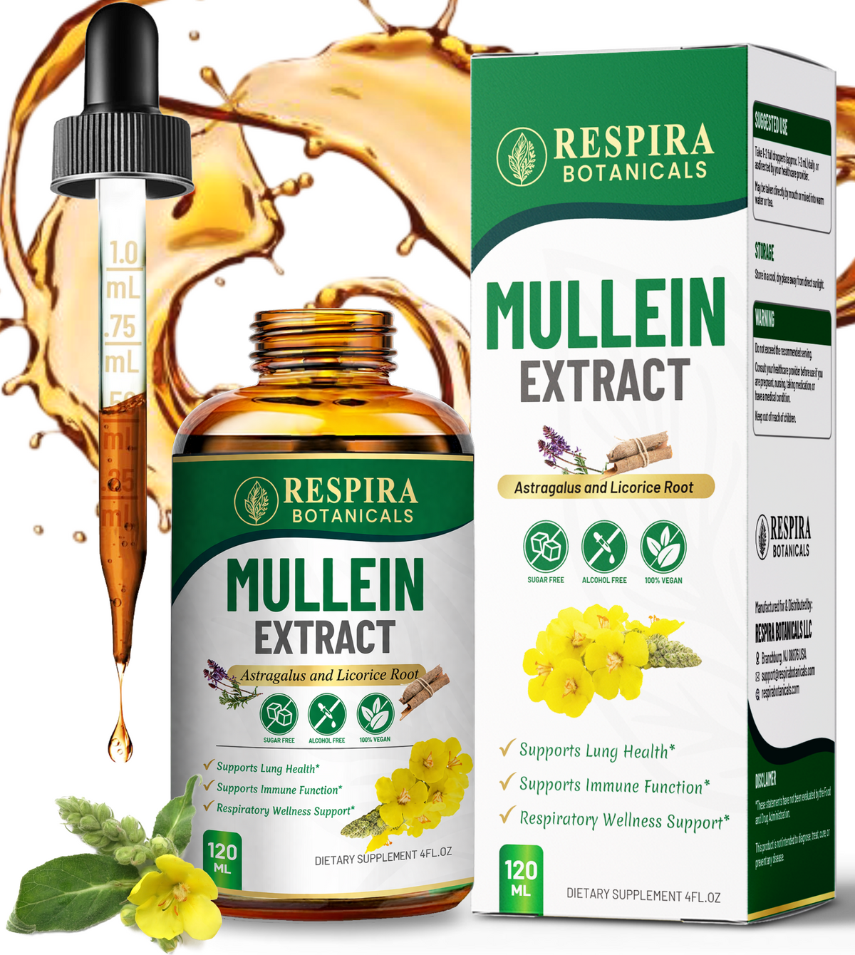 Mullein Leaf Extract - Lung & Respiratory Support | 3-Herb Enhanced Liquid Drops, 4 Fl Oz Respira Botanicals