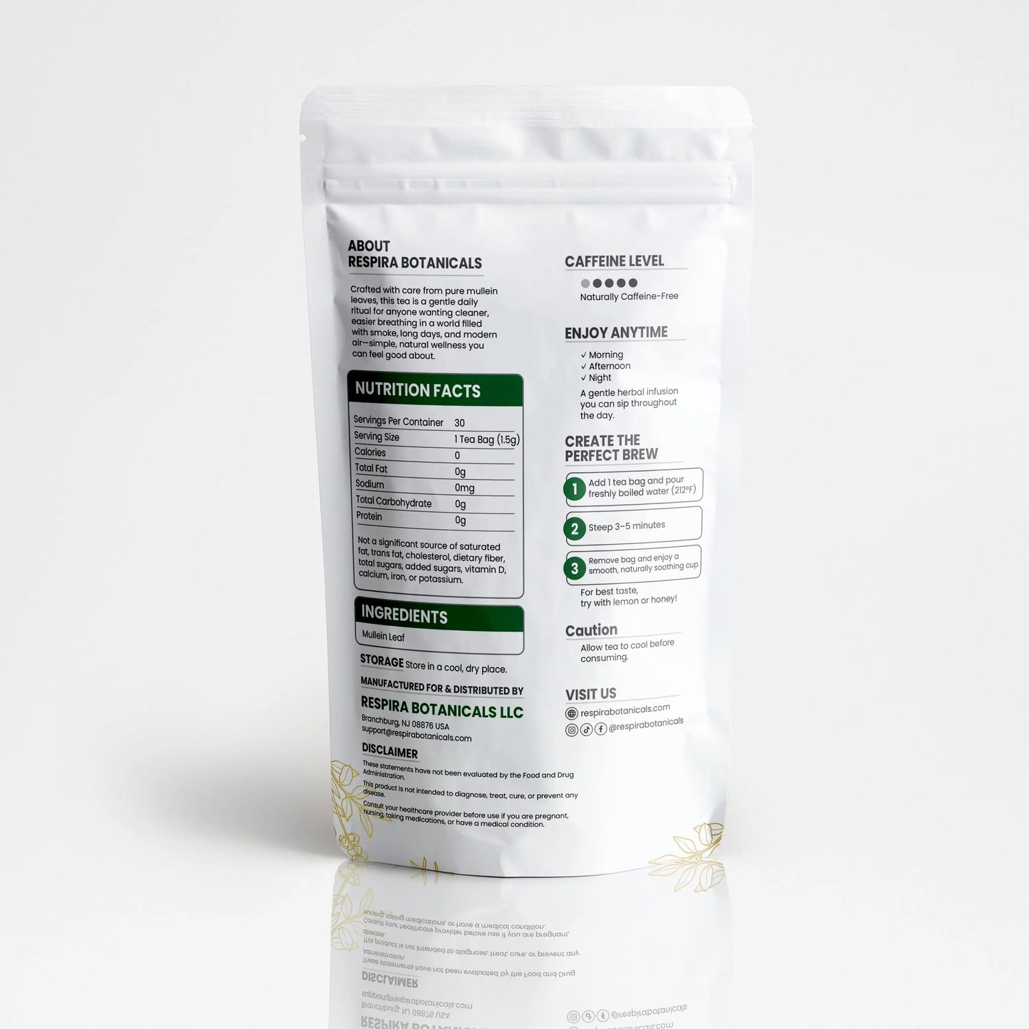Mullein Leaf Tea - Lung Cleanse and Respiratory Support, Plastic-Free Tea Bags (30 pack) Respira Botanicals