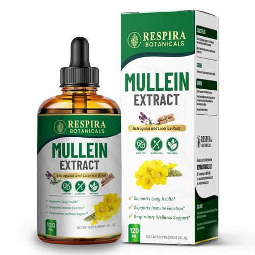 Mullein Leaf Drops - Lungs Cleanse & Respiratory Support | 3-Herb Enhanced Formula, Vegan Liquid Drops, 4 Fl Oz, 2 months supply Respira Botanicals